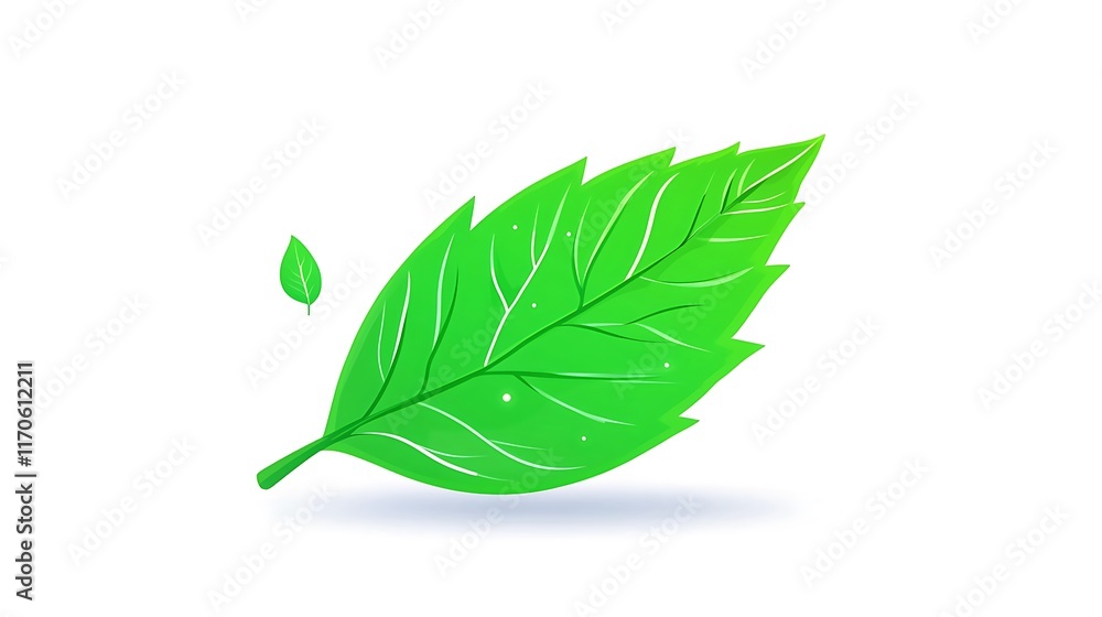 Single vibrant green leaf with smaller leaf, isolated on white background. Single vibrant green leaf with smaller leaf, isolated on white background.