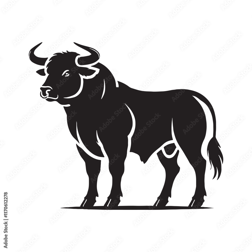 Fototapeta premium Stylish ox silhouette for digital art projects - Ox illustration - minimallest ox vector 