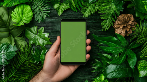 Mockup image of mobile phone for advertising. Mock up image of man hand holding and using smartphone with blank screen for mobile app design or text advertisement photo