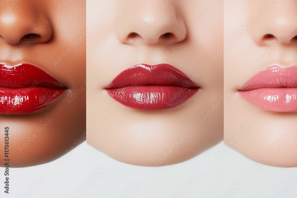 Obraz premium Three Lips with Varying Lipstick Shades