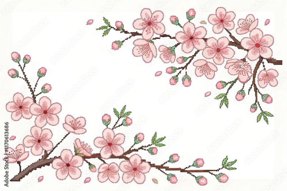 abstract pixel art cute beautiful flowers cherry blossoms illustration background abstract pixel art cute beautiful flowers cherry blossoms illustration background