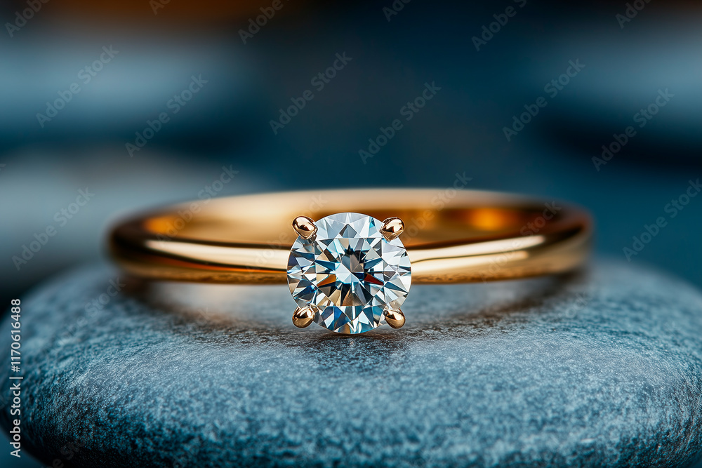 Yellow Gold Solitaire Diamond Ring on Grey Stones