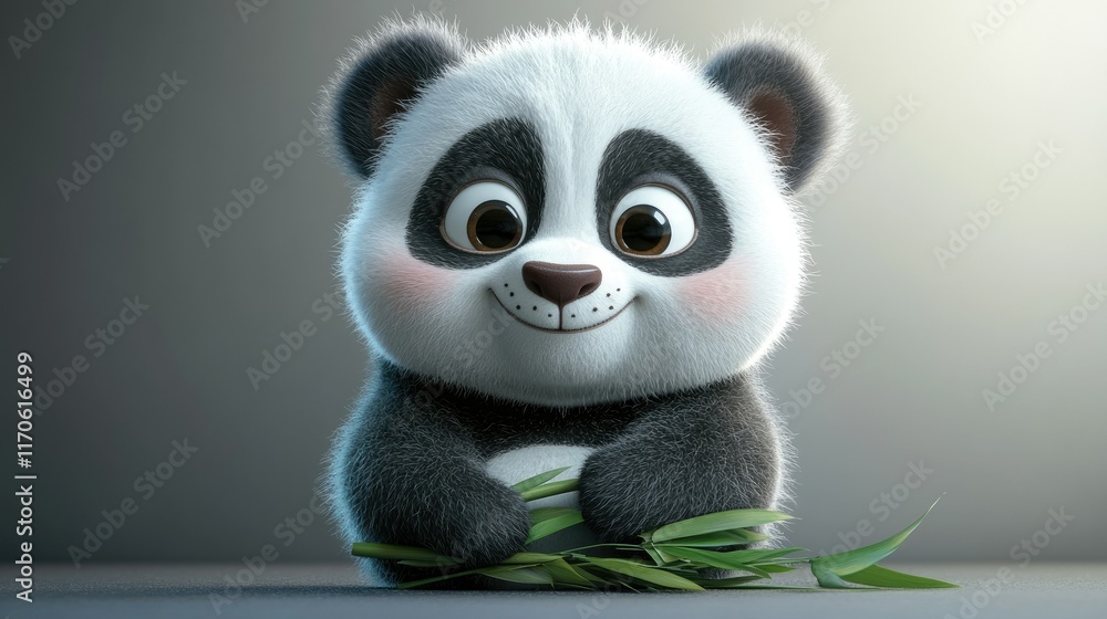 Adorable cartoon panda cub holding bamboo. Adorable cartoon panda cub holding bamboo.