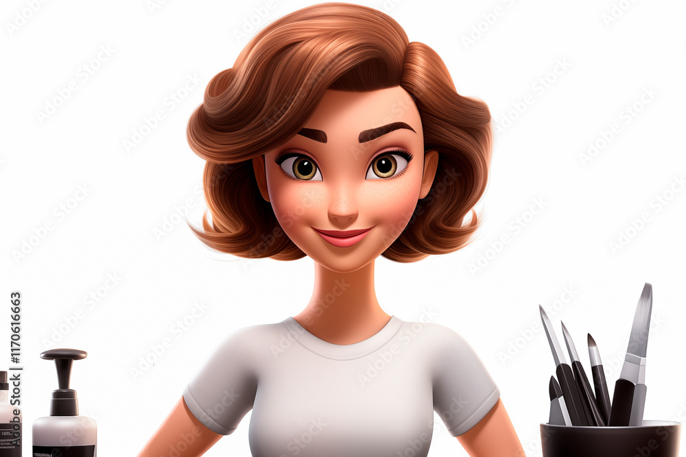 3D illustration of cheerful stylist woman on a white isolated background. Image created with AI 3D illustration of cheerful stylist woman on a white isolated background. Image created with AI