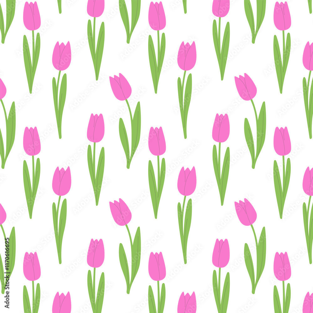 custom made wallpaper toronto digitalTulipes pink pattern, flowers with leaves, on white background. Design for romantic, lovers and Valentines day, wedding.