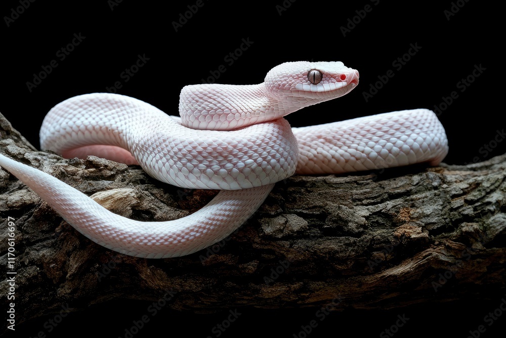 Fototapeta premium Albino mangrove pit viper on a tree branch
