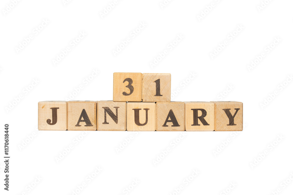 Wooden block calendar January 31 on white background. Emmy Awards, First, Americas satellite, Shakira, National Hot Chocolate Day, Inspire Your Heart with Art Day, Haitian Independence Day Wooden block calendar January 31 on white background. Emmy Awards, First, Americas satellite, Shakira, National Hot Chocolate Day, Inspire Your Heart with Art Day, Haitian Independence Day