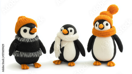 Penguin toys on a white background. photo