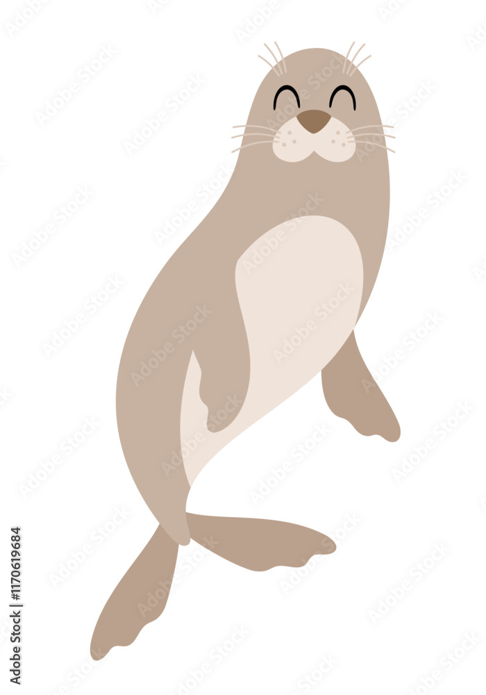 Sea lion clipart. Cute Arctic animal clipart. Hand draw vector illustration in flat style Sea lion clipart. Cute Arctic animal clipart. Hand draw vector illustration in flat style