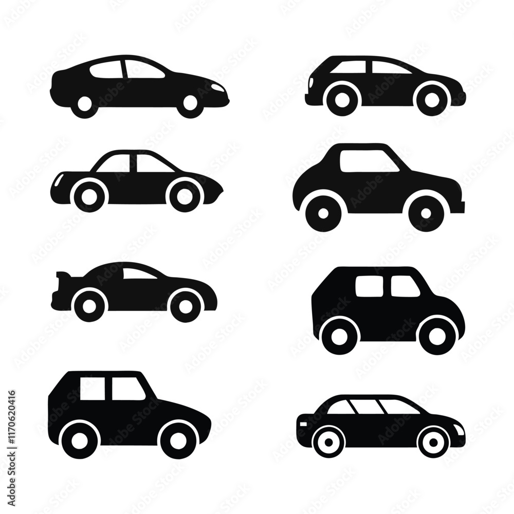 vector set of cars icons black and white 