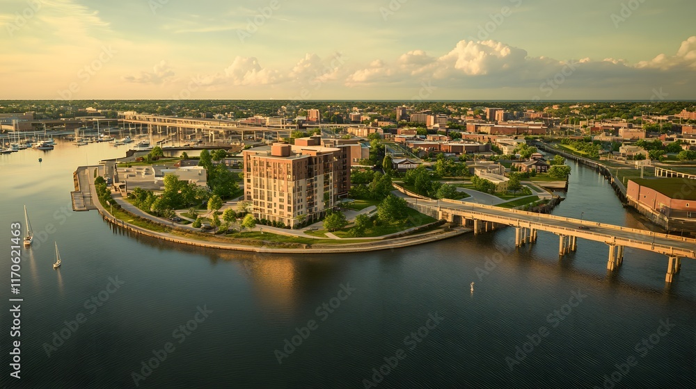 Fototapeta premium Modern building on island cityscape waterfront view