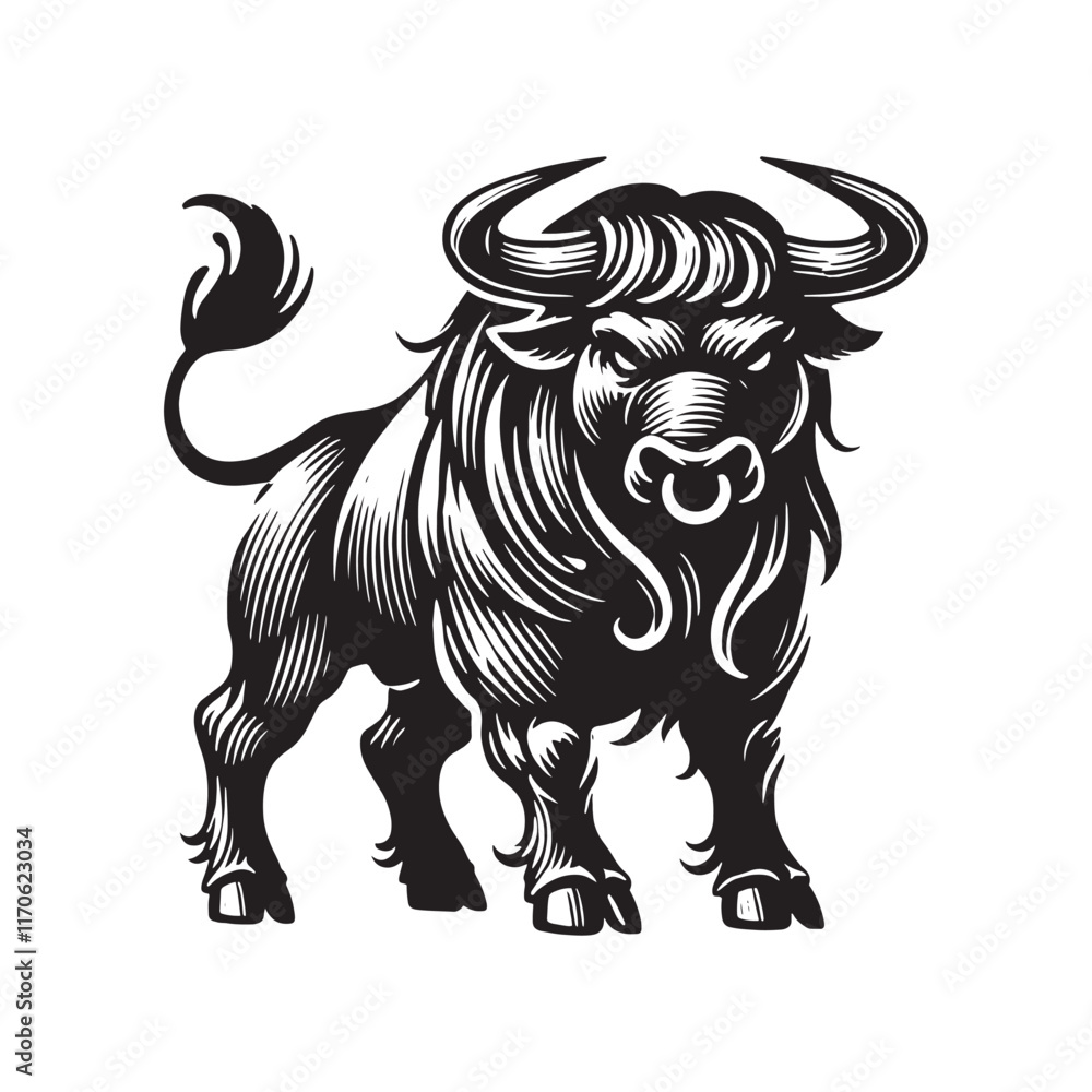 Fototapeta premium Aggressive angry ox silhouette for modern digital designs - Angry ox black vector 