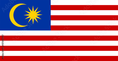 Photography The national flag of Malaysia features red and white stripes, a blue field, a golden crescent, and a fourteen-pointed star, symbolizing unity, sovereignty, and the nation's identity