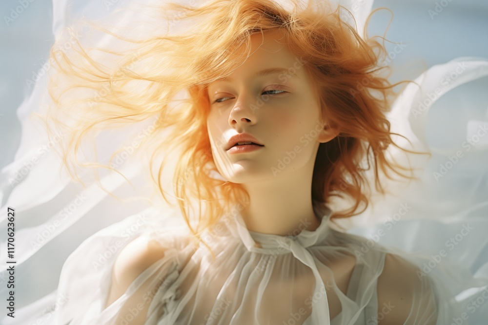 Fototapeta premium Woman Model with Abstract Hairstyle in a High-Fashion Editorial Portrait