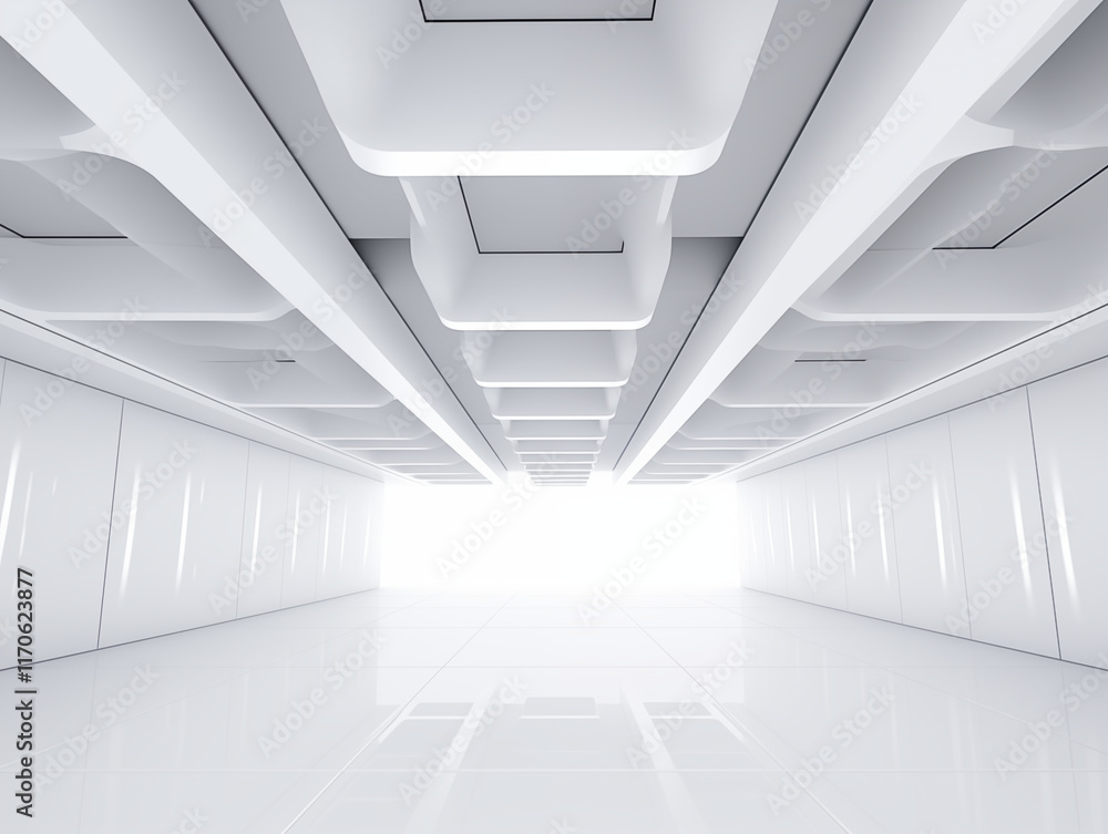 Fototapeta premium Modern White Void Space with Geometric Ceiling Light Patterns