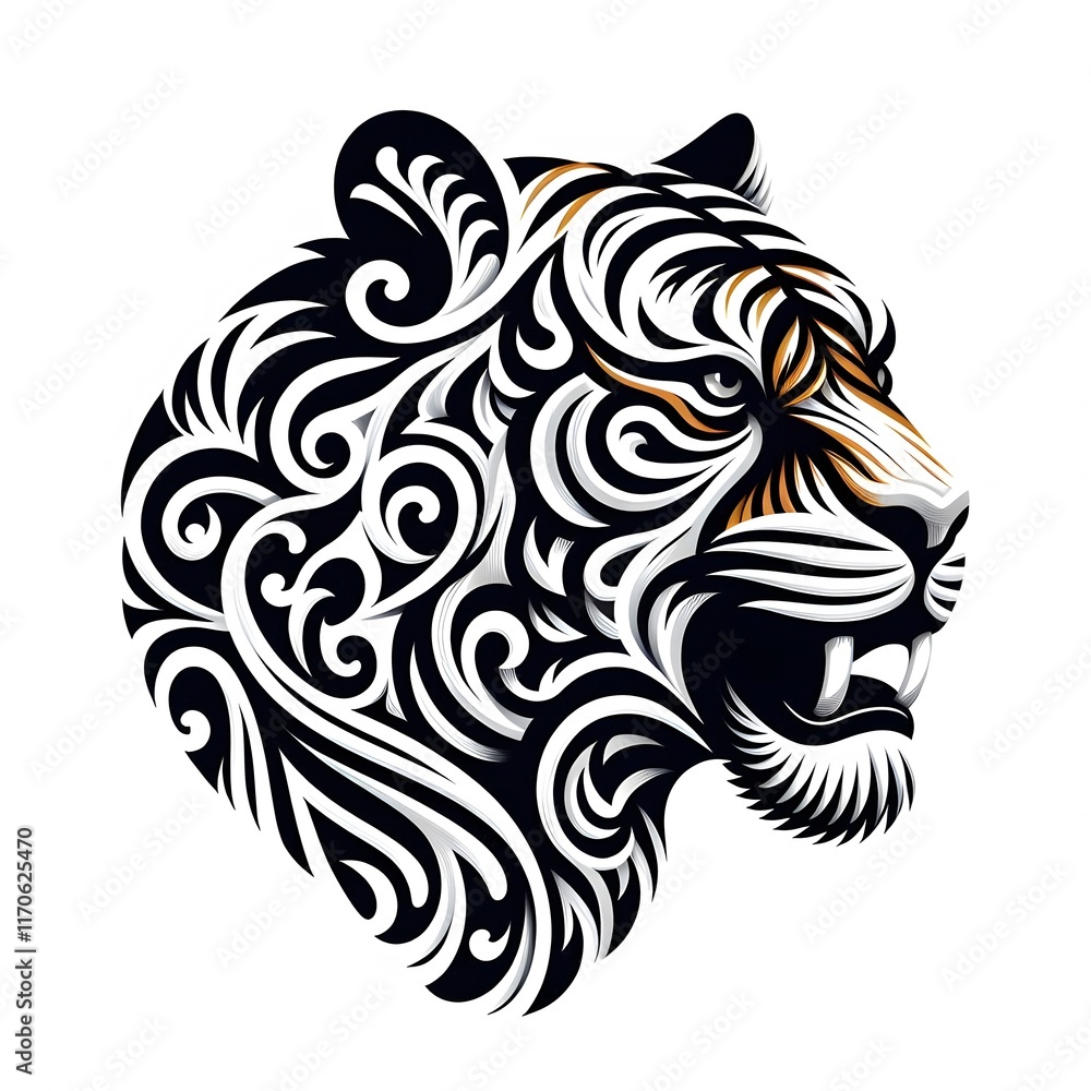 custom made wallpaper toronto digitalAI Generate of Tiger Head Shape as Natural Element such as Wind, Cloud, Tree, Animal, Wood, isolate in white.