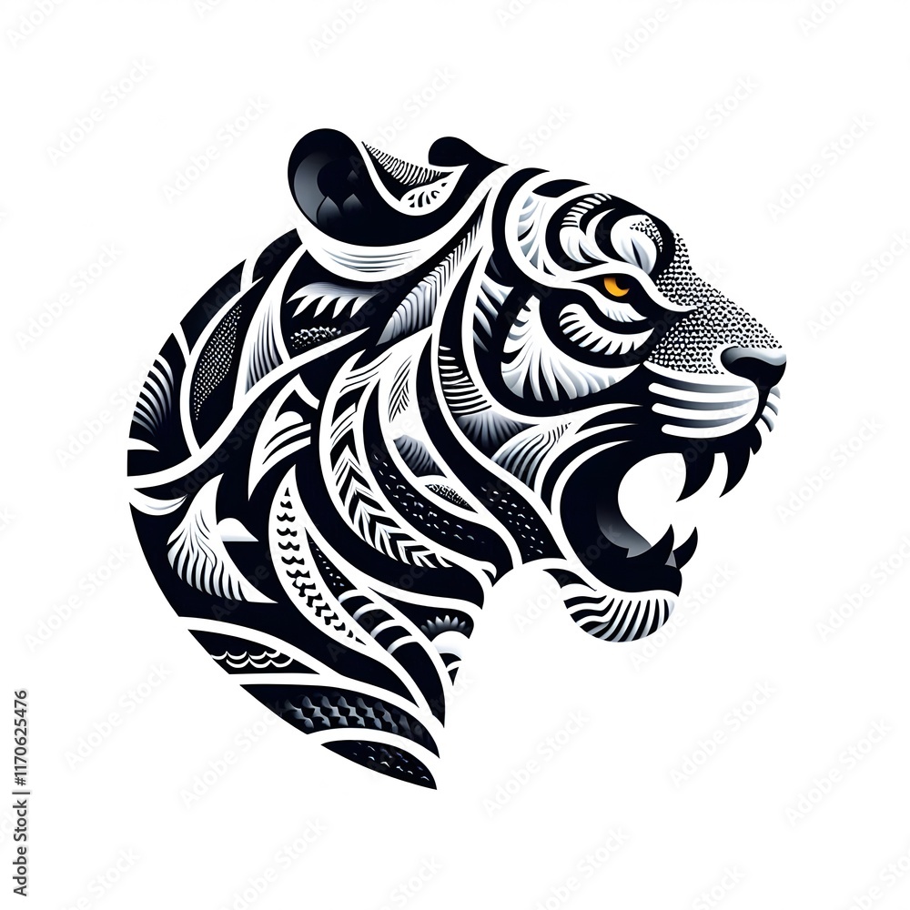 Obraz premium AI Generate of Tiger Head Shape as Natural Element such as Wind, Cloud, Tree, Animal, Wood, isolate in white.