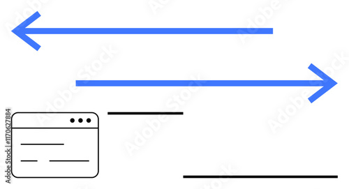 Blue arrows pointing left and right, browser window, and lines emphasizing interaction and connections. Ideal for data exchange, user interface, communication, network concepts, technology, workflow