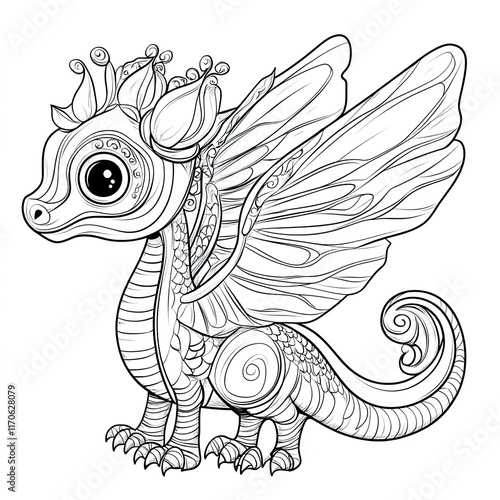 Simple Cartoon Dragon Coloring Page for Kids: Fun, Easy, Printable Dragon Illustration photo