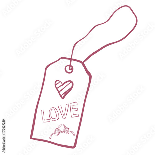 Whimsical Love Tag. Line Art Illustration.