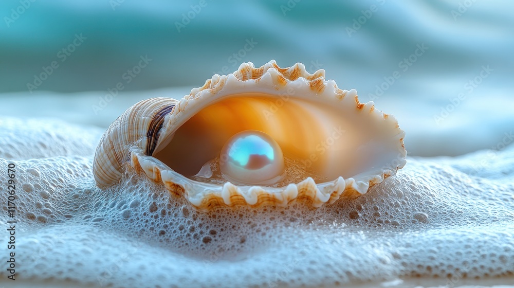 Seashell, ocean foam, iridescent pearl inside. Seashell, ocean foam, iridescent pearl inside.