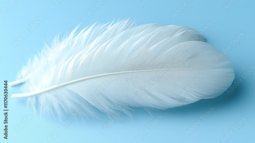 Fototapeta premium Two white feathers on a light blue background.