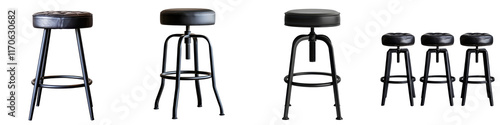 Stylish black metal and wood adjustable swivel bar stools perfect for use in contemporary home bars kitchens cafes and other modern interior design settings