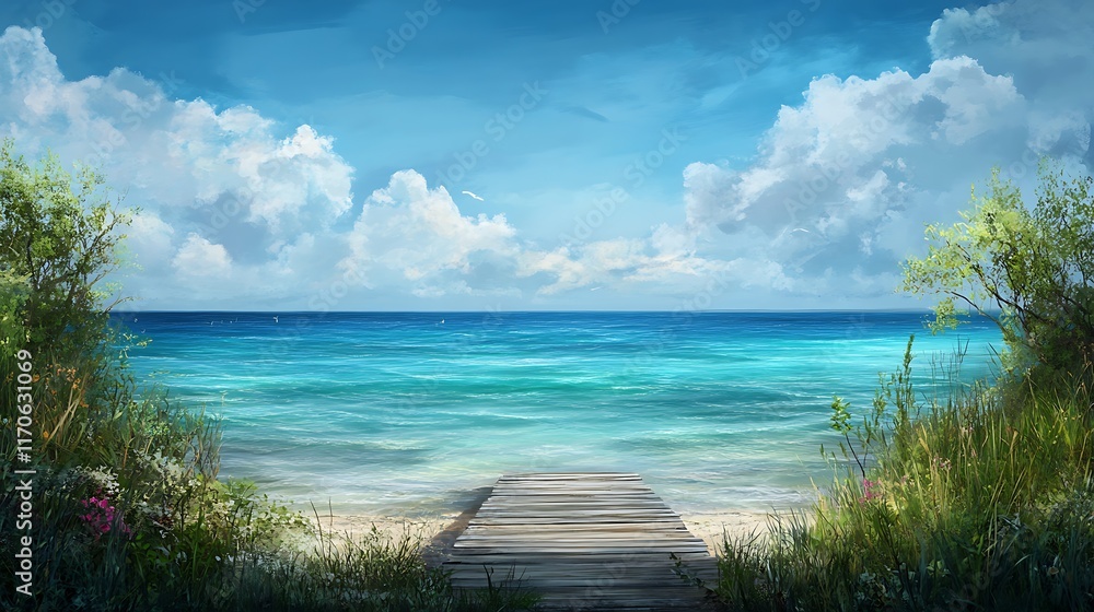 peaceful beach scene wooden pier clear water peaceful beach scene wooden pier clear water