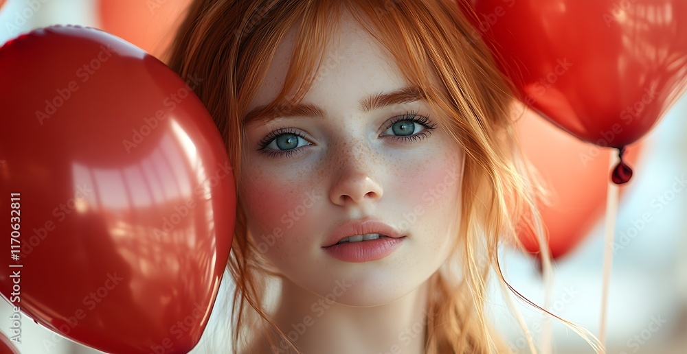 A person with striking red hair and vivid blue eyes, exuding a captivating and unique appearance. The red hair frames their face, enhancing the contrast with the bright, expressive blue eyes.

