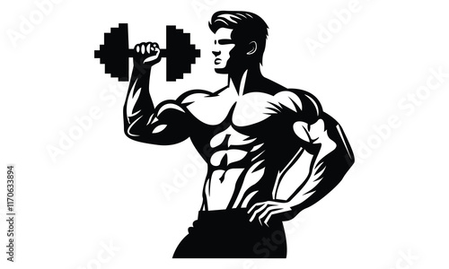 Wallpaper Mural Strong Body Builder with dumbbell Silhouette Torontodigital.ca