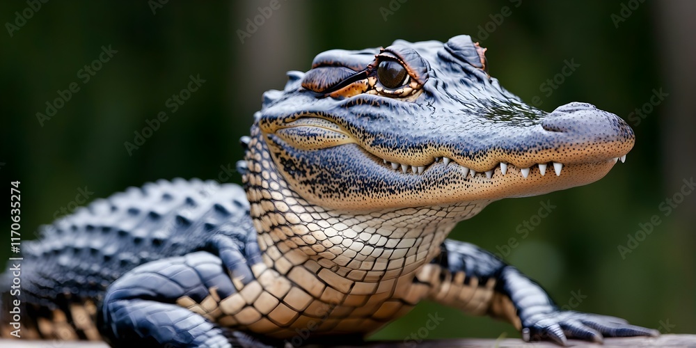 Fototapeta premium A realistic depiction of a crocodile with detailed textures on its skin and a focused expression. Concept Crocodile Realism, Detailed Skin Textures, Focused Expression, Wildlife Photography