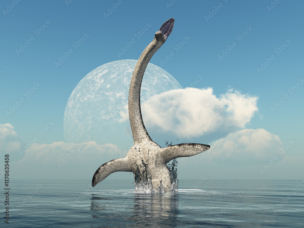 Fototapeta premium Plesiosaurus springt aus dem Wasser