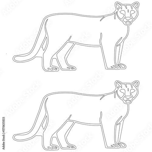 Detailed outline of a mountain lion in a majestic pose, ideal for coloring, crafting, and educational purposes