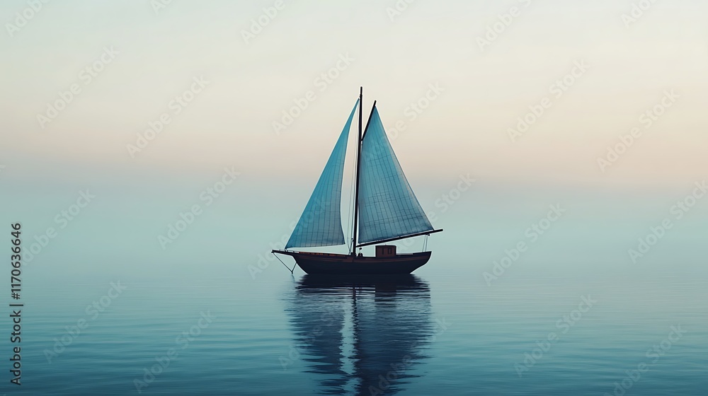 Fototapeta premium lone sailboat drifting distance calm clear ocean