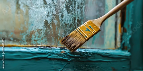 A close-up of a paintbrush applying fresh color to a window frame.