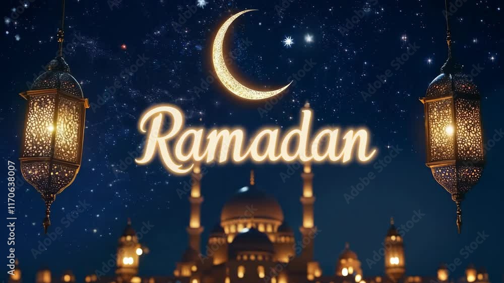 Beautiful Animation of Ramadan Night with Mosque and Lanterns Beautiful Animation of Ramadan Night with Mosque and Lanterns