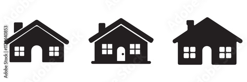 Simple Black and White House Icons for Real Estate or Design Projects