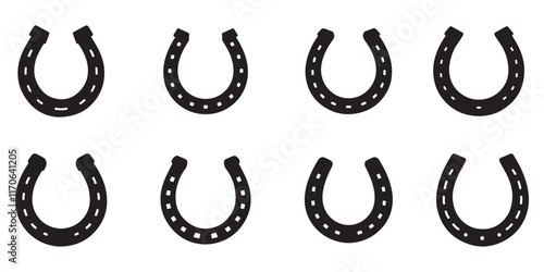 Horseshoe silhouette icon set vector art on white background 