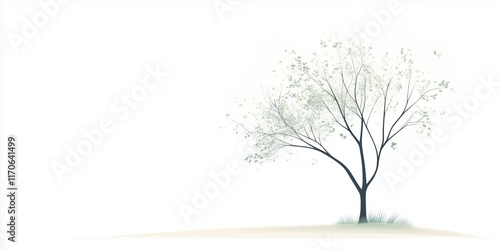 Minimalist Tree Illustration with Delicate Branches and Light Tones