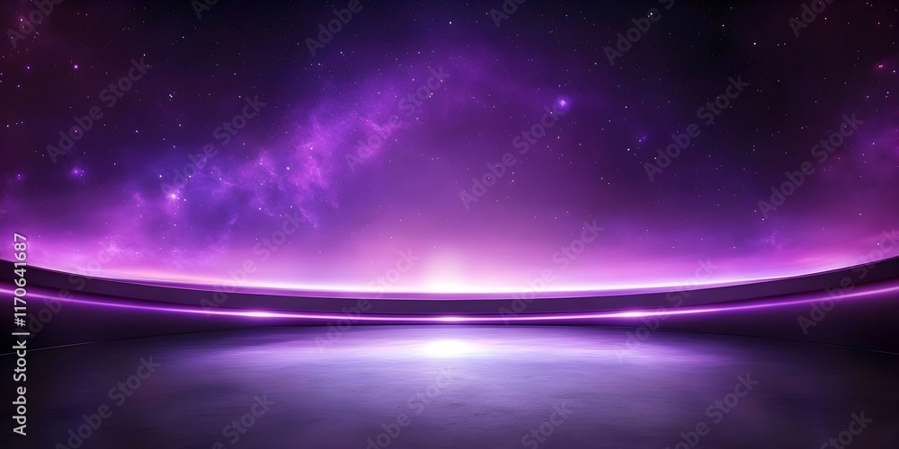Obraz premium A vibrant cosmic landscape featuring a purple-hued sky filled with stars and nebulae, set against a smooth, reflective ground. Concept Cosmic Landscape, Purple Sky, Stars and Nebulae