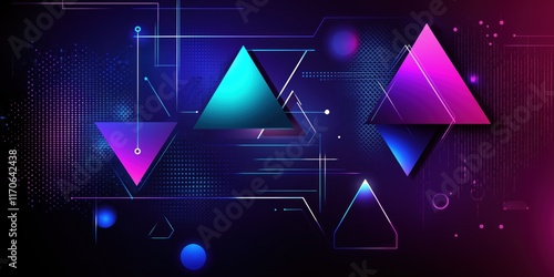 Dynamic Neon Triangles with Futuristic Geometric Art Style photo