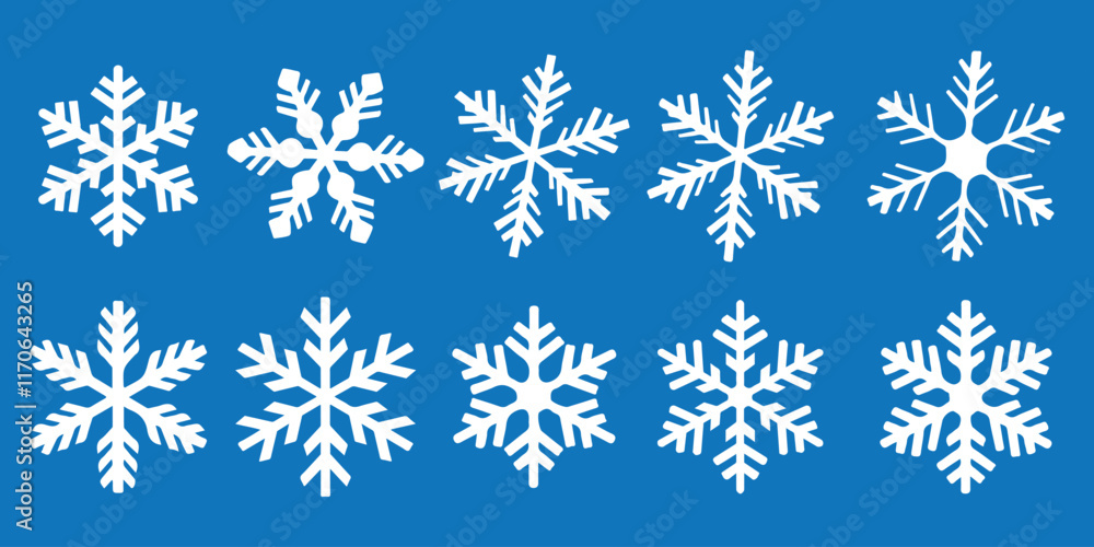 White Snowflake icon set vector on blue Background White Snowflake icon set vector on blue Background