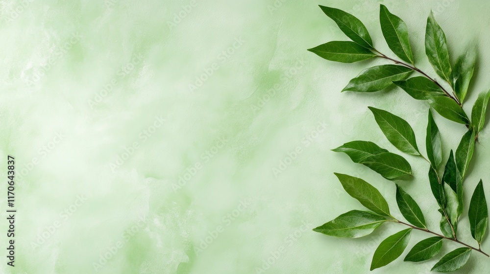 Green Textured Background with Natural Leaf Accents Green Textured Background with Natural Leaf Accents