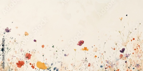 Abstract Watercolor Meadow with Soft Blooming Flowers