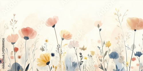Delicate Watercolor Flowers in a Minimalist Meadow Design