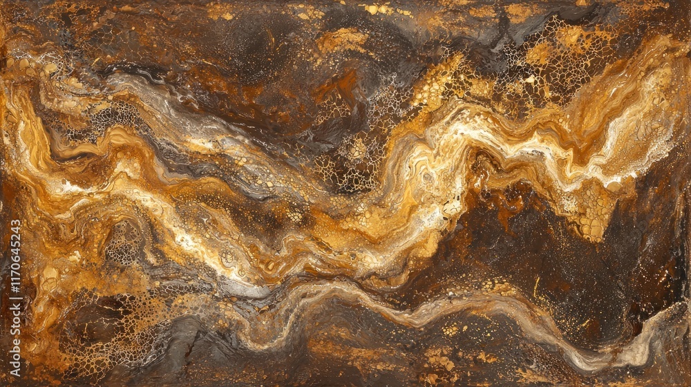 Fototapeta premium Abstract Gold Brown Swirling Acrylic Pour Painting
