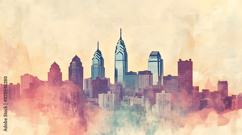 Obraz premium Philadelphia Skyline Watercolor Artistic Cityscape