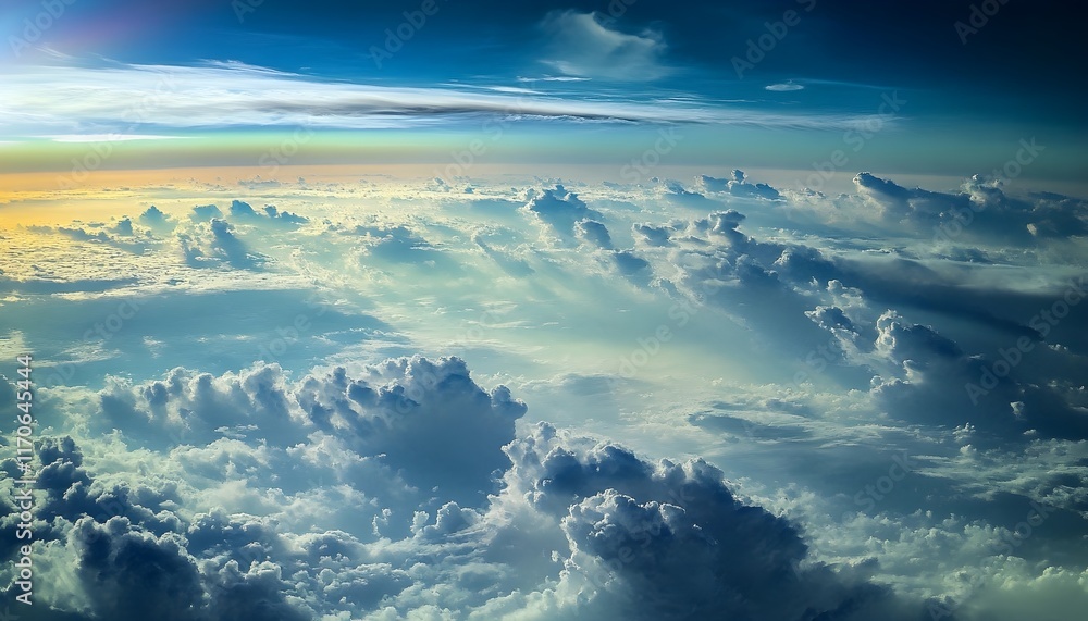 Stunning Aerial View of Fluffy White Clouds above Blue Sky Stunning Aerial View of Fluffy White Clouds above Blue Sky