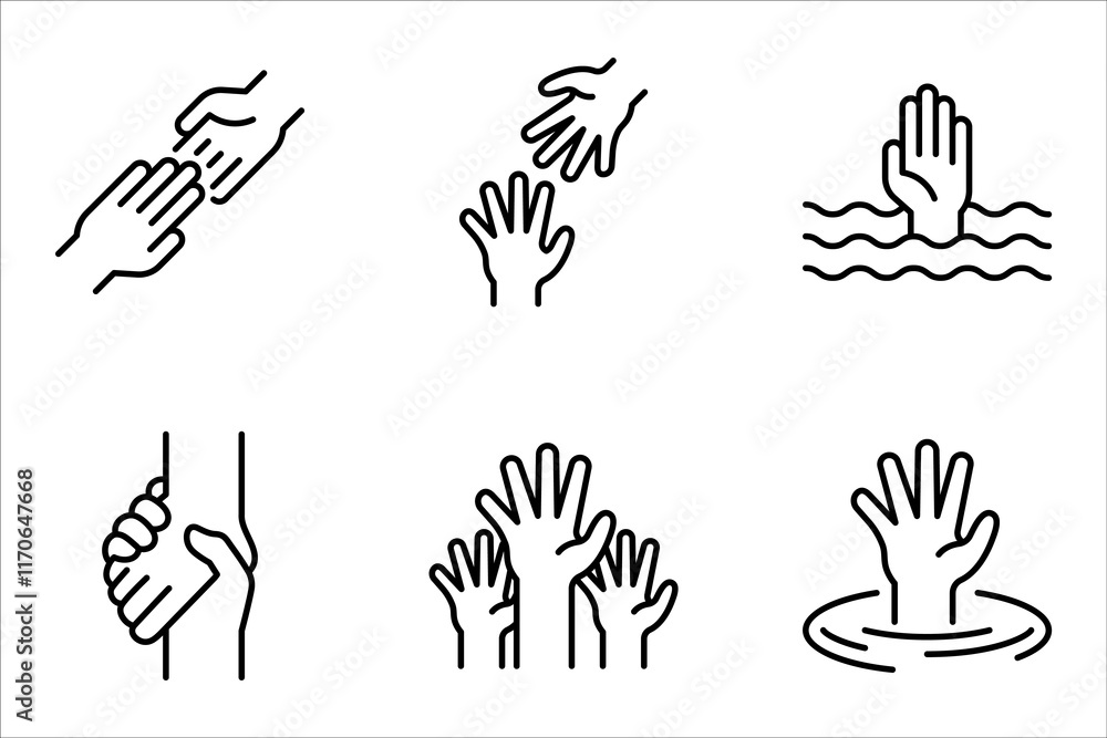Fototapeta premium Helping hand icon set. Gesture, sign of help and hope. vector illustration on white background