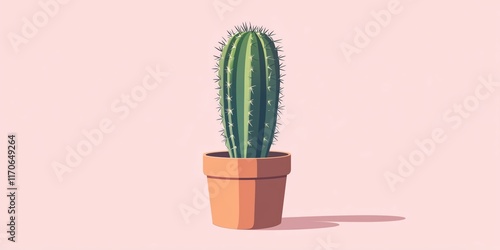 Tall Cactus in Terracotta Pot Against Blush Pink Backdrop